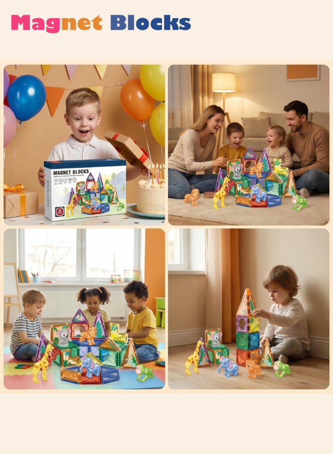 DEZHI 36Pcs Magnetic Tiles Set, Magnet Blocks Building Toys, Small Animal Forest Themed Magnetic Blocks, Including 5 Types of Animals and 1 Sticker, Assembly 3D Structure Forest Theme, STEM Learning Toy for Kids Girls, Boys Age 3+. - Image 5